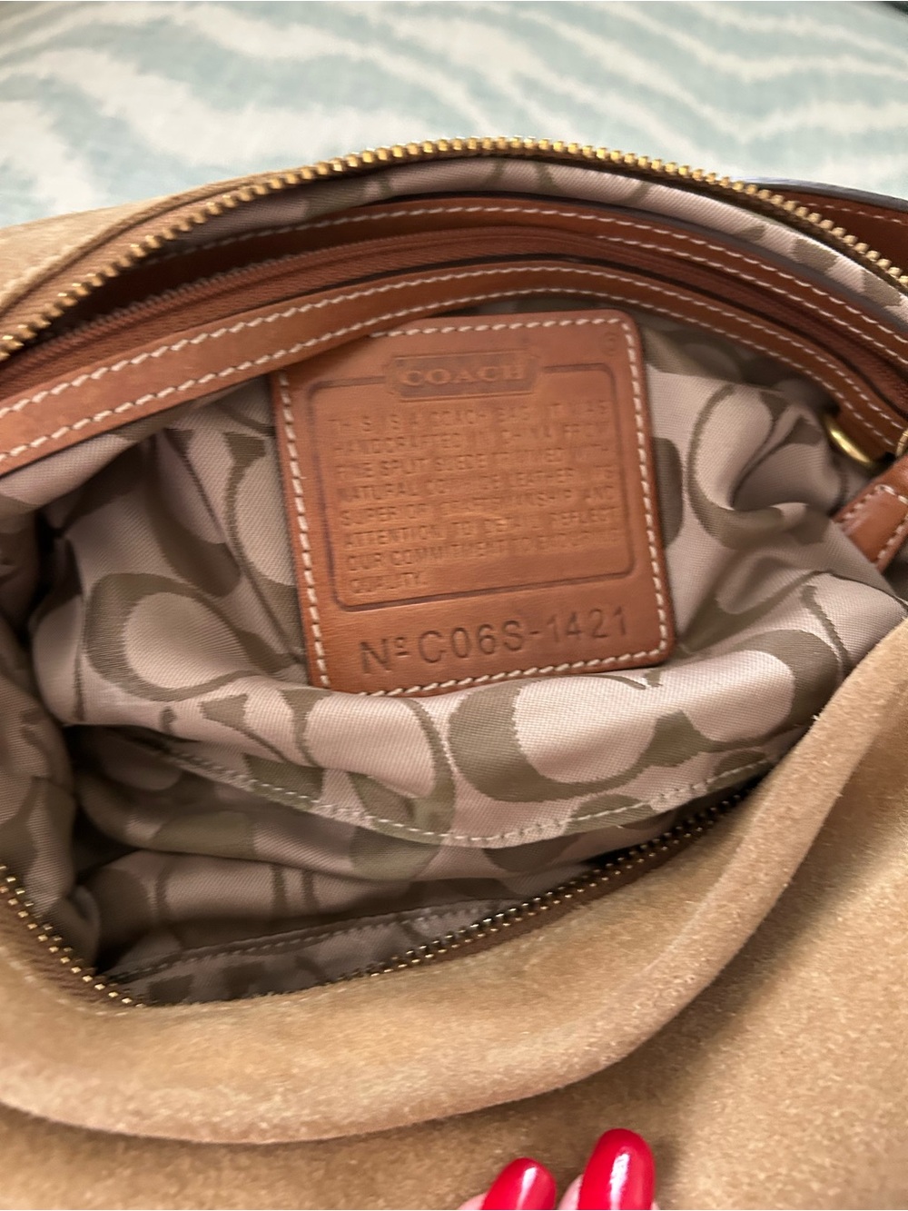 Coach Suede Hobo Bag in Tan with Gold Hardware - Picture 11 of 12
